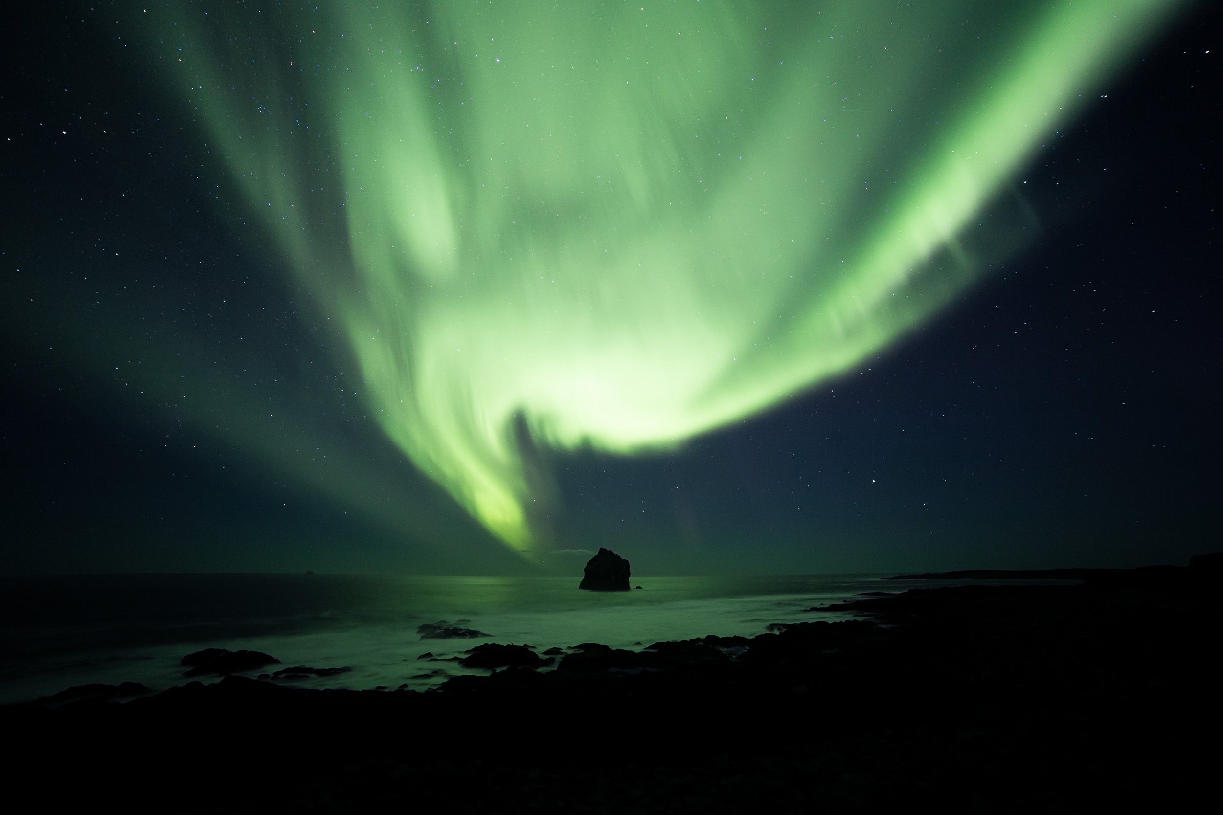 The northern lights above Reykjanes Peninsula