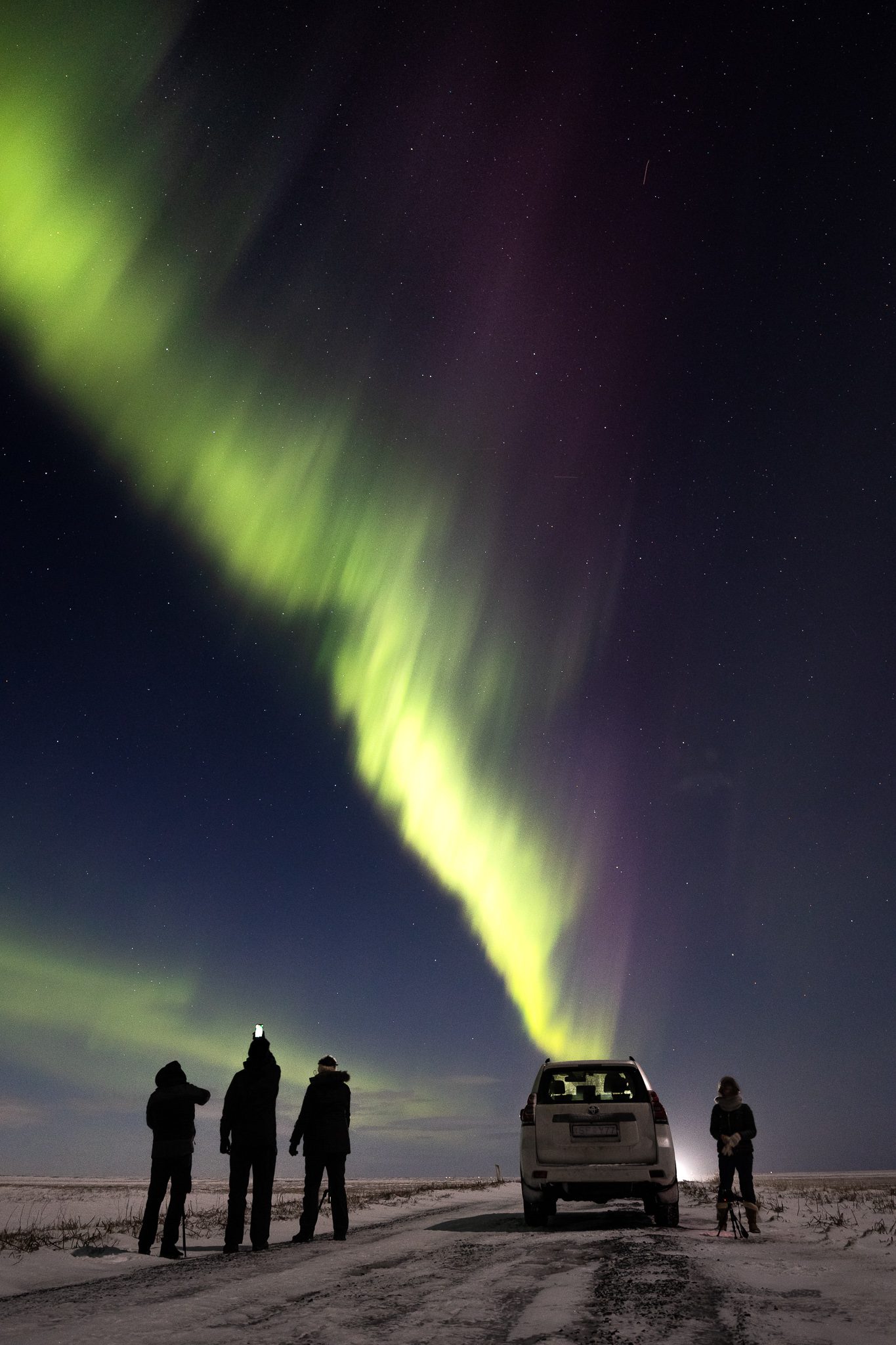 The aurora borealis photographed with the Canon RF 14-35mm IS L lens.