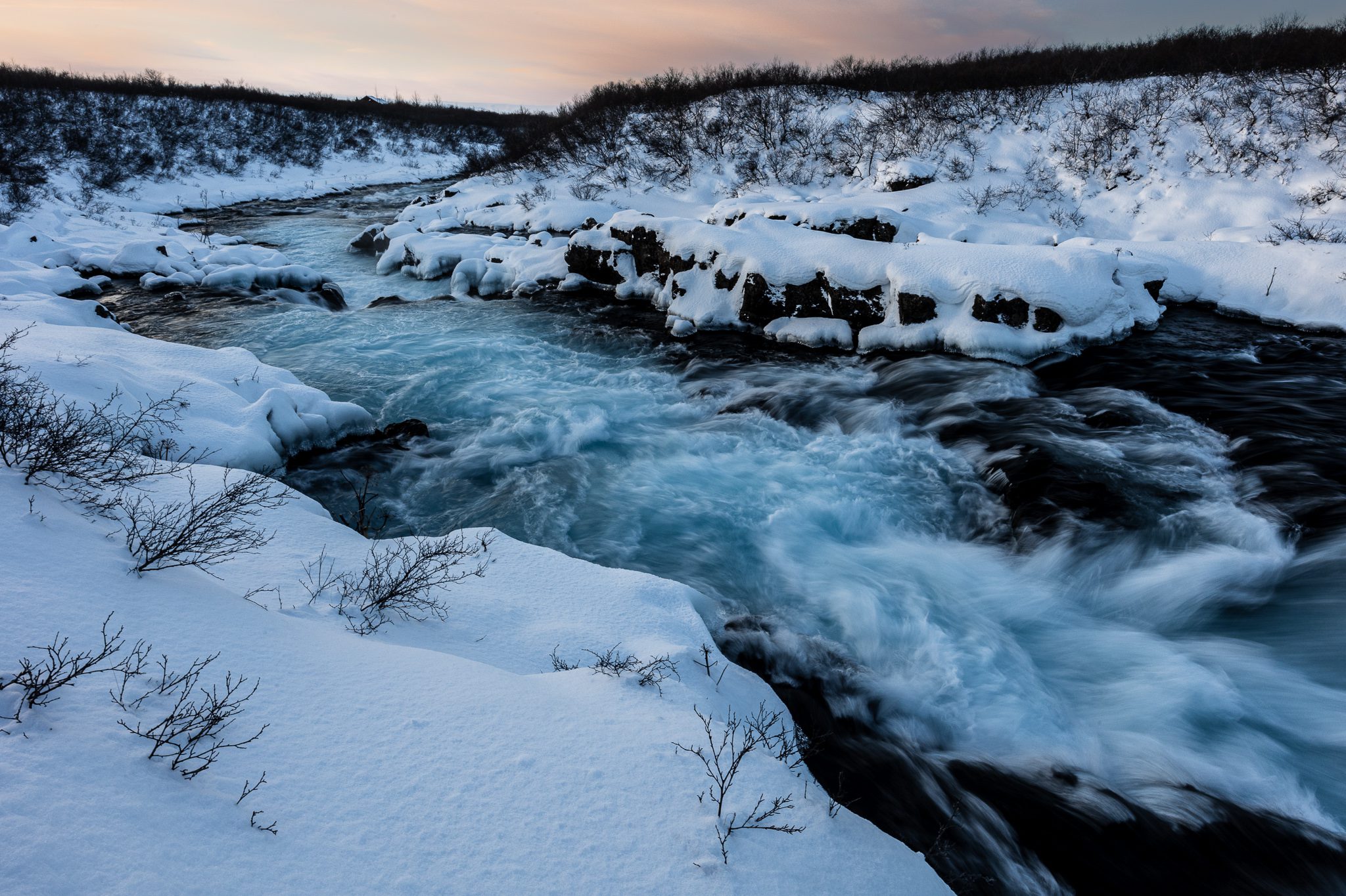 Miðfoss waterfall photographed with the Canon RF 14-35mm IS L lens.