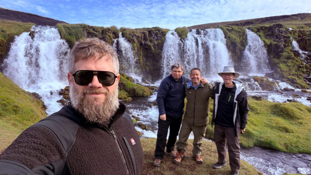 A happy group in a remote part of Iceland during a drone workshop