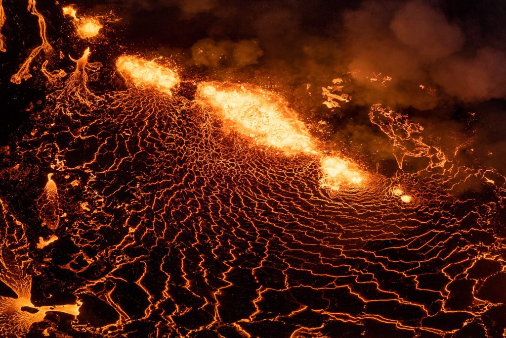 The Meradalir volcanic eruption at the Fagradalsfjall volcano in Iceland.