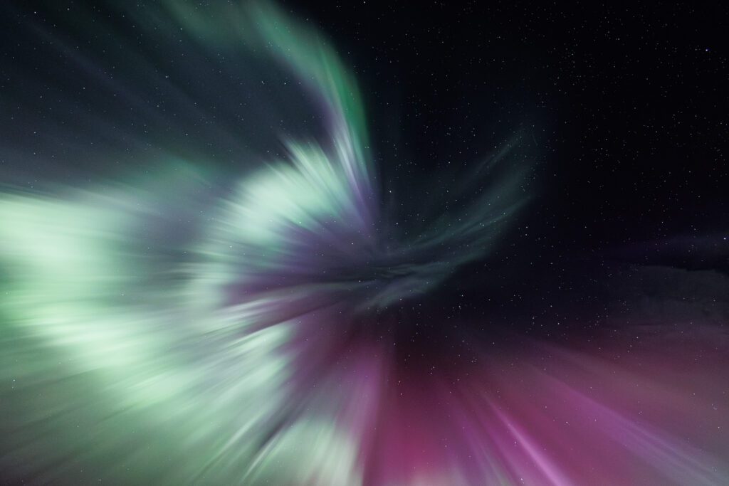 Northern lights in the sky above the camera