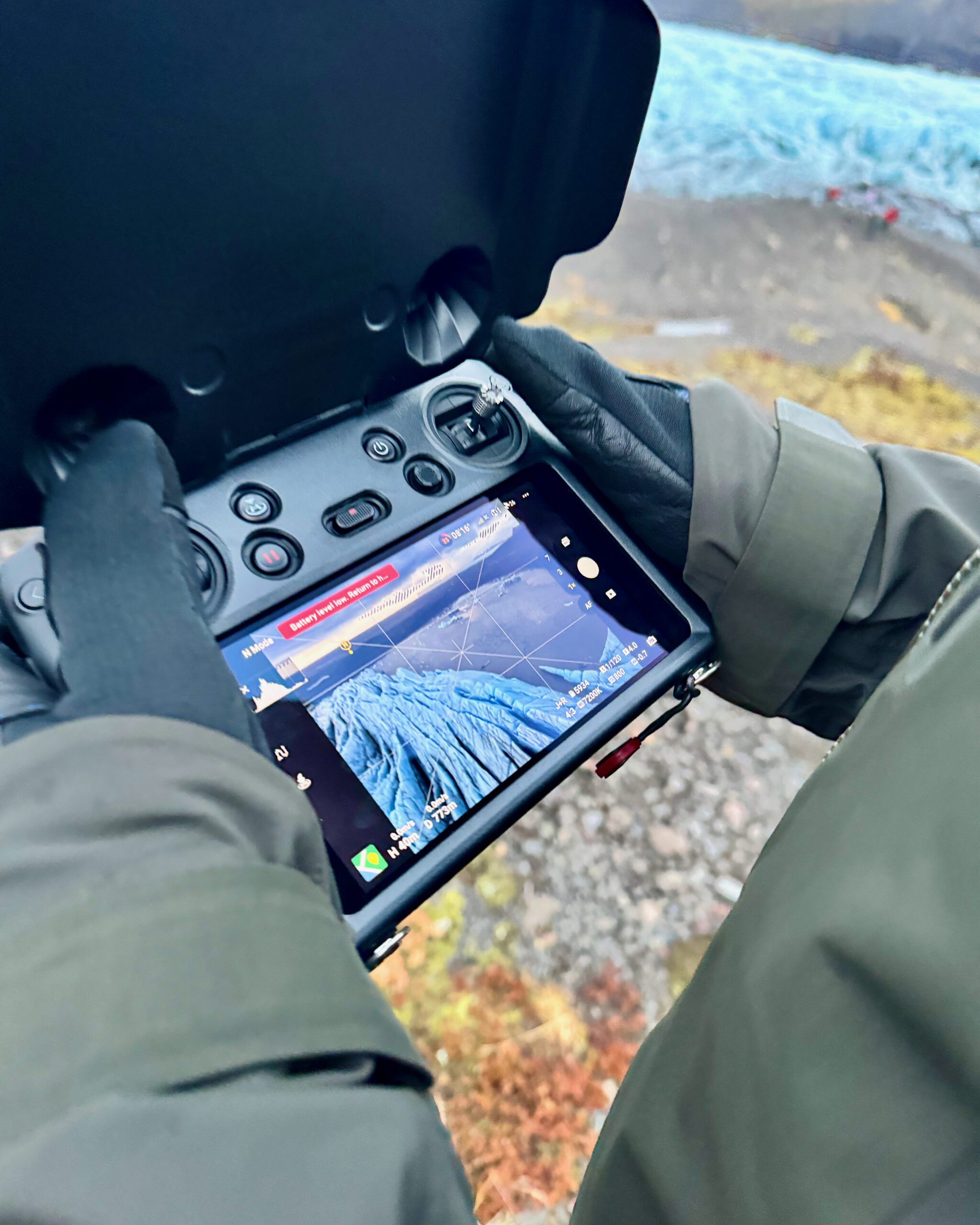 Flying the DJI Mavic 3 Pro above a glacier